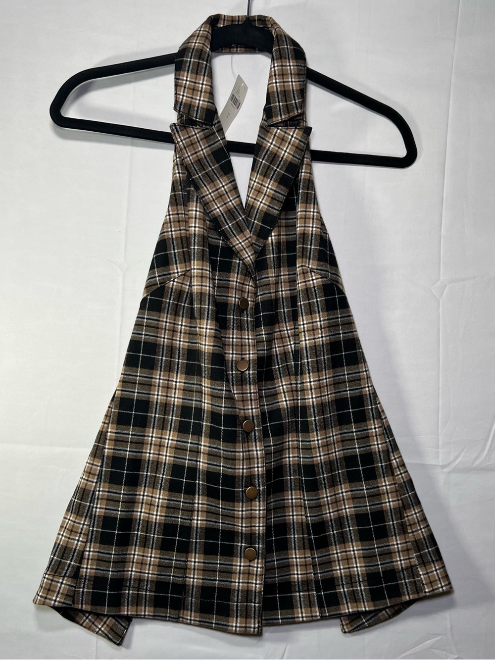 Anthropologie Plaid Open Back Halter Vest Top Size S NWT